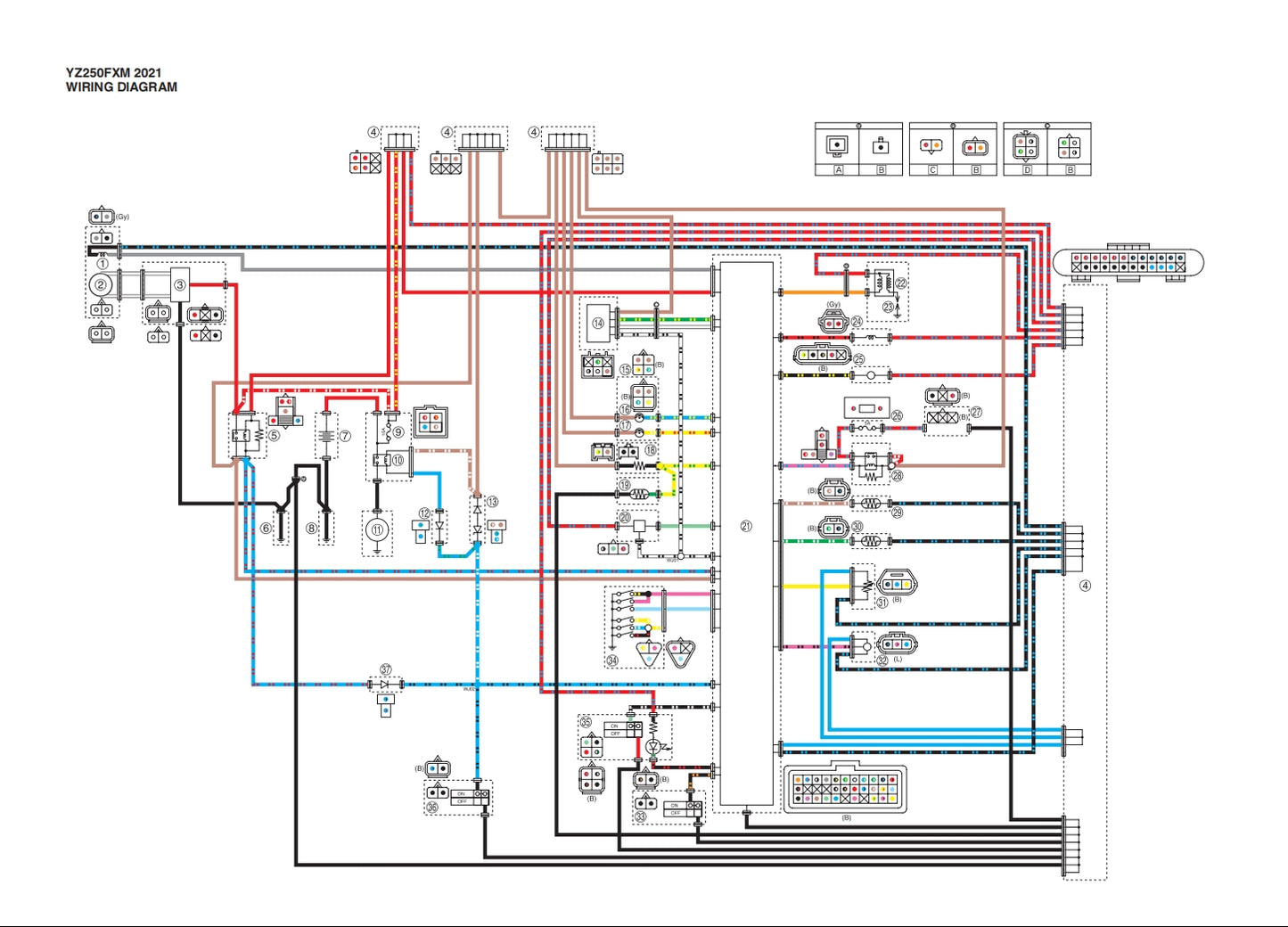 適用於2021 Yamaha yz250fx service manual 维修資料 英文和简体中文全车线路图故障代码分析扭矩维修DIY工具