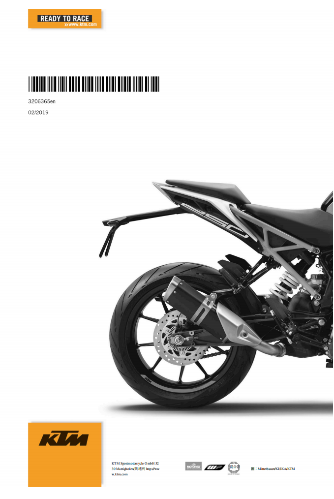 2019ktm250DUKE維修手冊參考資料(含英文原文與繁體譯文,含扭矩、電路、故障碼)
