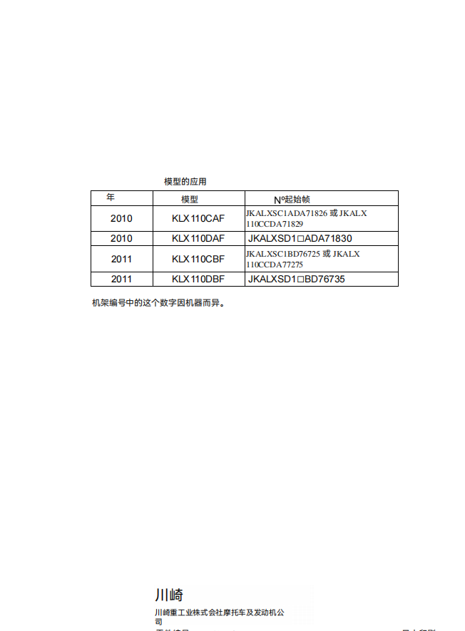川崎2010 KLX110维修手册|法语+简体中文|全车拆解图・故障码解析・扭矩数据・DIY工具指南