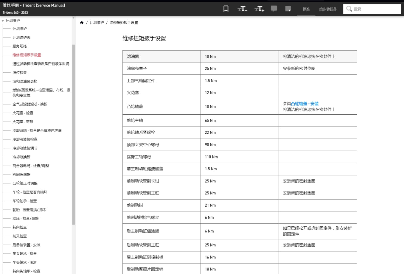適用於Triumph 2023 凯旋 三叉戟 Trident 660 维修資料全车线路图故障代码分析扭矩维修DIY工具