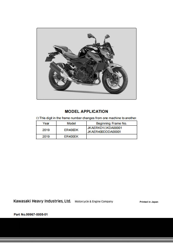 2019 kawasaki z400 Service Manual Vehicle parts disassembly diagram fault code query vehicle torque data and circuit diagram
