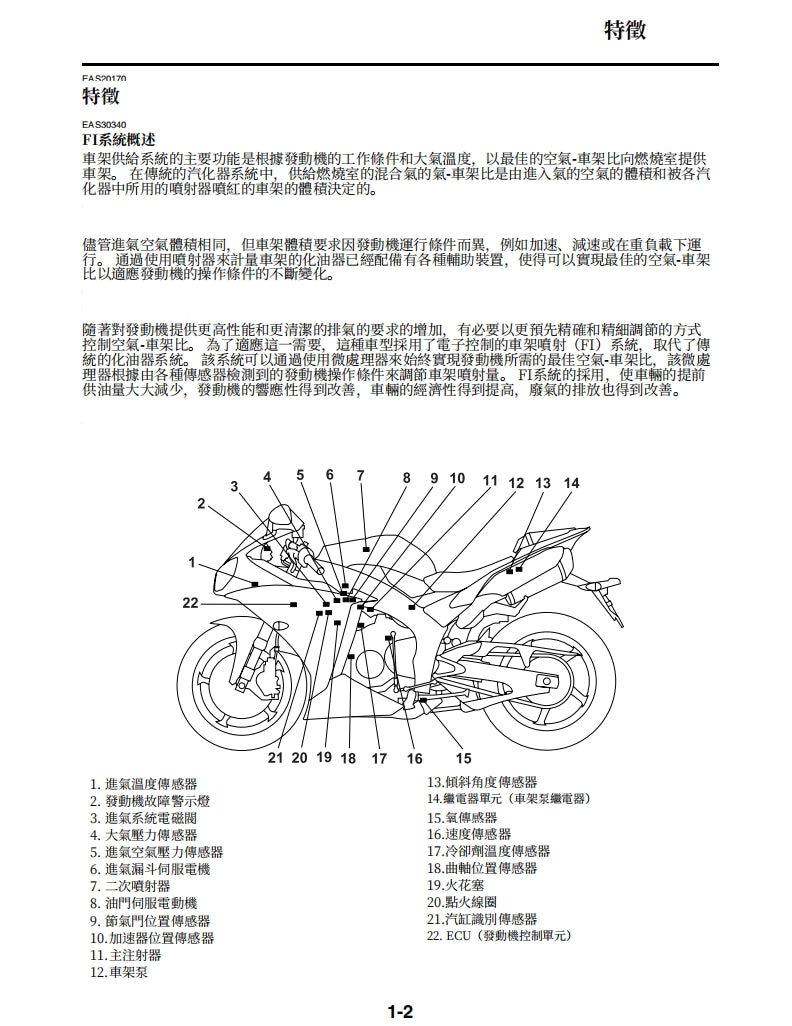適用於2009-2011年雅馬哈R1維修參考資料（含英文原文與繁體譯文，含扭矩、電路、故障碼）