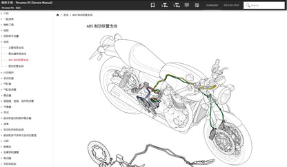 適用於2023 Triumph 凯旋Thruxton RS 1200 维修資料简体中文全车线路图故障代码分析扭矩维修DIY工具