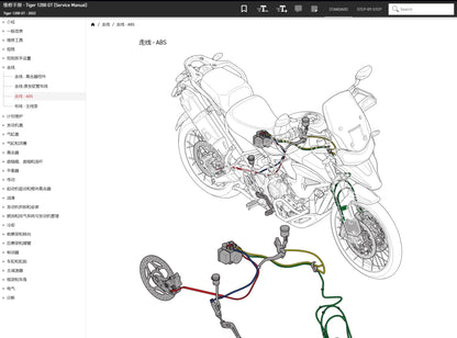 適用於Triumph 2022 凯旋 tiger 1200GT service manual 维修資料简体中文全车线路图故障代码分析扭矩维修DIY工具