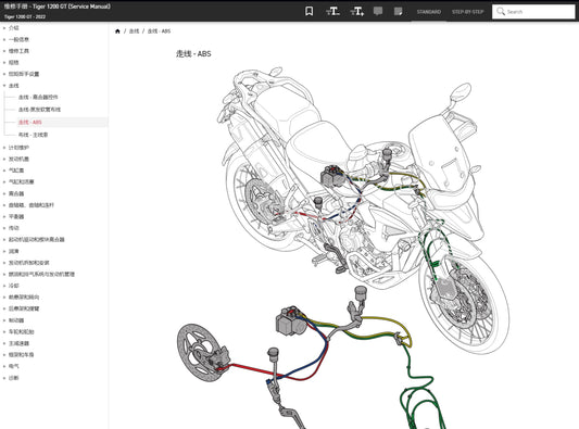 適用於Triumph 2022 凯旋 tiger 1200GT service manual 维修資料简体中文全车线路图故障代码分析扭矩维修DIY工具