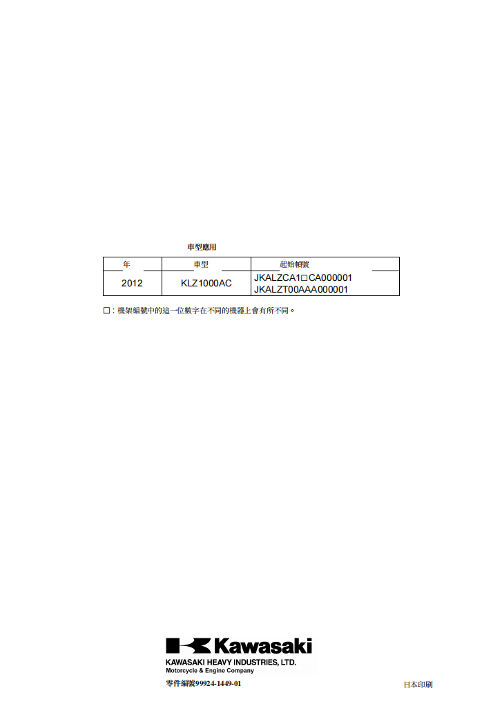 kawasaki 2012 versys1000維修手冊 PDF（英文＋繁體）｜全車拆解圖｜扭力規格｜原廠維修資料與 DIY 保養指南