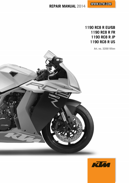適用於2014 KTM 1190 RC8 service manual 维修資料 英文和简体中文全车线路图故障代码分析扭矩维修DIY工具