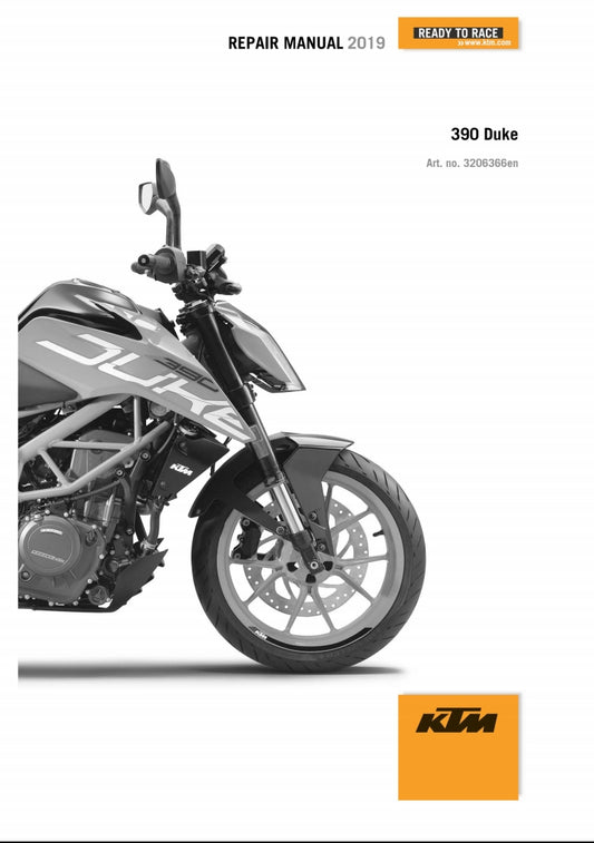 適用於2019 KTM 390Duke  service manual 维修資料 英文和简体中文全车线路图故障代码分析扭矩维修DIY工具