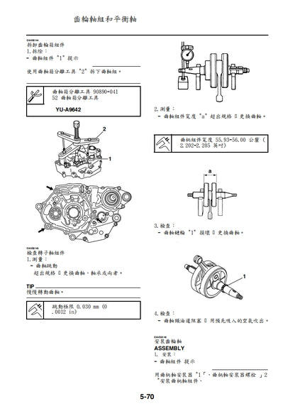 2019年雅馬哈YZ250FX YZ250FXK維修參考資料（含英文原文與繁體譯文，含扭矩、電路、故障碼）