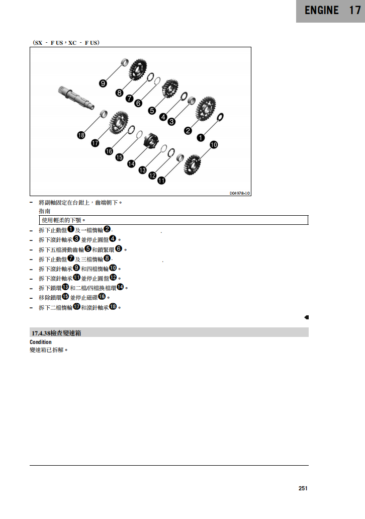 2020 450SX-F-XC-F维修手册 PDF｜繁體中文＋故障代码解析＋全车扭矩表｜摩托车维修DIY工具资料