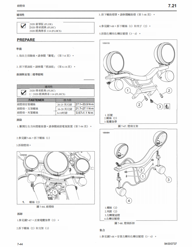 2020 哈雷 softail維修手冊 PDF（英文＋繁體）｜全車拆解圖｜扭力規格｜原廠維修資料與 DIY 保養指南