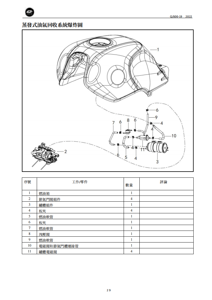 2021 QJMOTO SRV550 SRV600 QJ500-19維修手冊參考資料（含英语原版與繁體譯文，含扭矩、電路、故障碼）