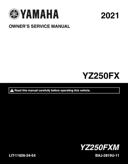 適用於2021 Yamaha yz250fx service manual 维修資料 英文和简体中文全车线路图故障代码分析扭矩维修DIY工具