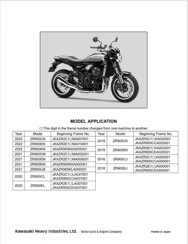 適用於Kawasaki 2020 Z 900RS service manual 维修資料 英文和简体中文全车线路图故障代码分析扭矩维修DIY工具