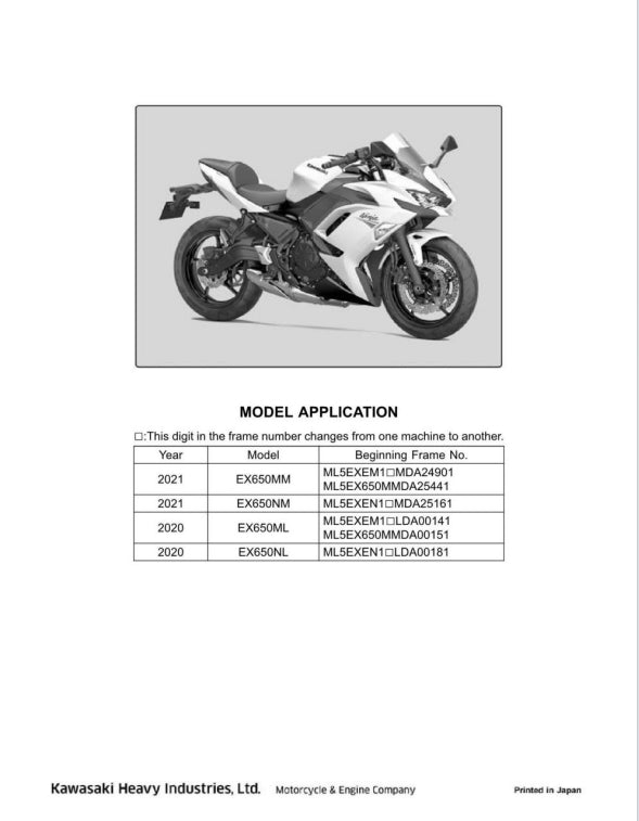 適用於Kawasaki 2020-2021 Ninja650  service manual 维修資料 英文和简体中文全车线路图故障代码分析扭矩维修DIY工具