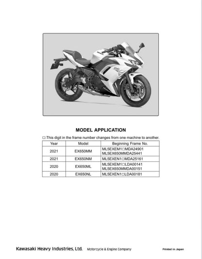 適用於Kawasaki 2020-2021 Ninja650  service manual 维修資料 英文和简体中文全车线路图故障代码分析扭矩维修DIY工具