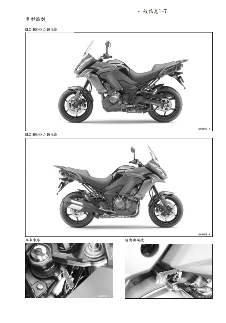 適用於2015 川崎VERSYS 1000維修參考資料（含英文原文與繁體譯文，含扭矩、電路、故障碼）