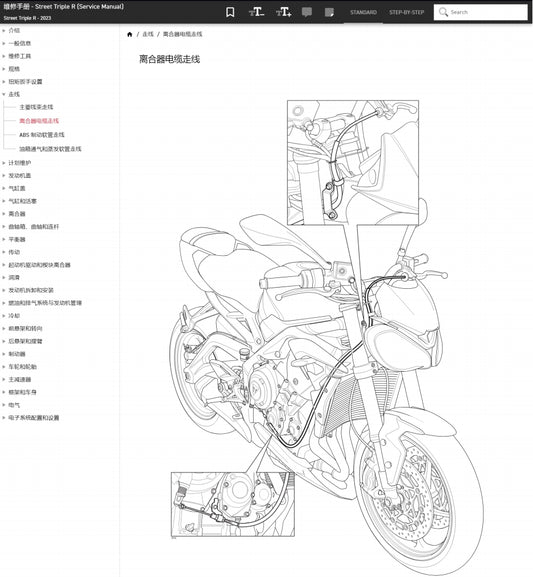 適用於2021-2023 Triumph 765 Street Triple R 凯旋维修資料简体中文全车线路图故障代码分析扭矩维修DIY工具