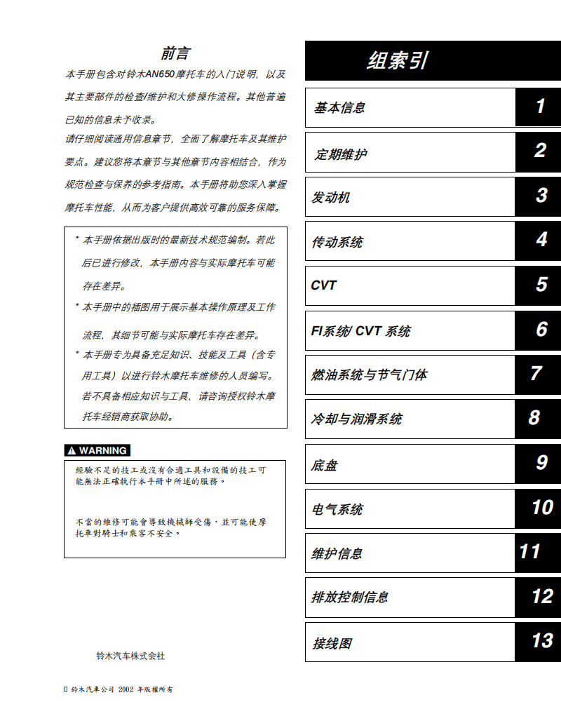 2003 鈴木 AN650維修手冊 PDF（英文＋繁體）｜全車拆解圖｜扭力規格｜原廠維修資料與 DIY 保養指南