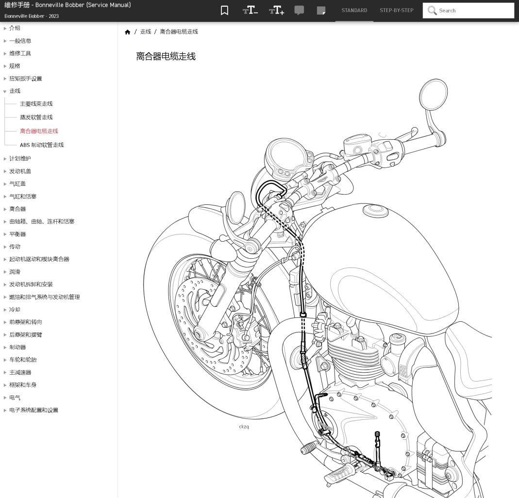 適用於2023 Triumph 凯旋  Bonneville Bobber 维修資料service manual 简体中文全车线路图故障代码分析扭矩维修DIY工具