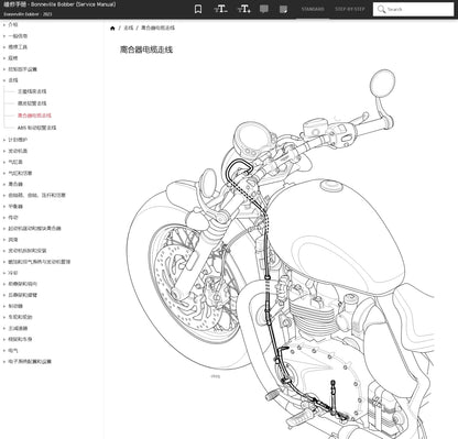 適用於2023 Triumph 凯旋  Bonneville Bobber 维修資料service manual 简体中文全车线路图故障代码分析扭矩维修DIY工具