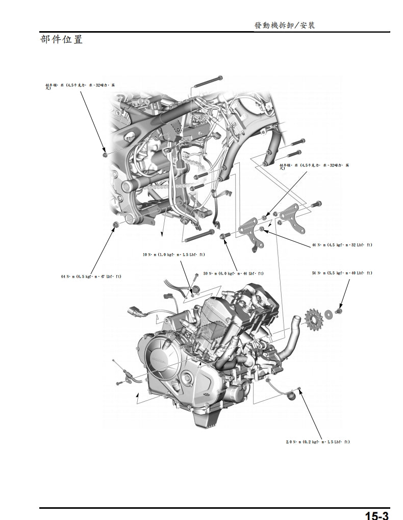 適用於2023本田CB750維修參考資料（含英文原文與繁體譯文，含扭矩、電路、故障碼）