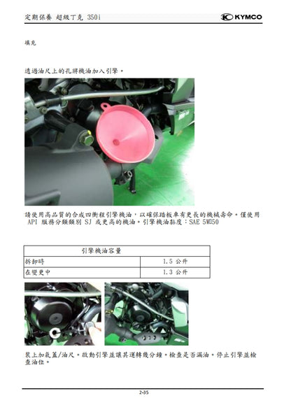 光陽Super Dink 350i ABS維修參考資料（含英文原文與繁體譯文，含扭矩、電路、故障碼）