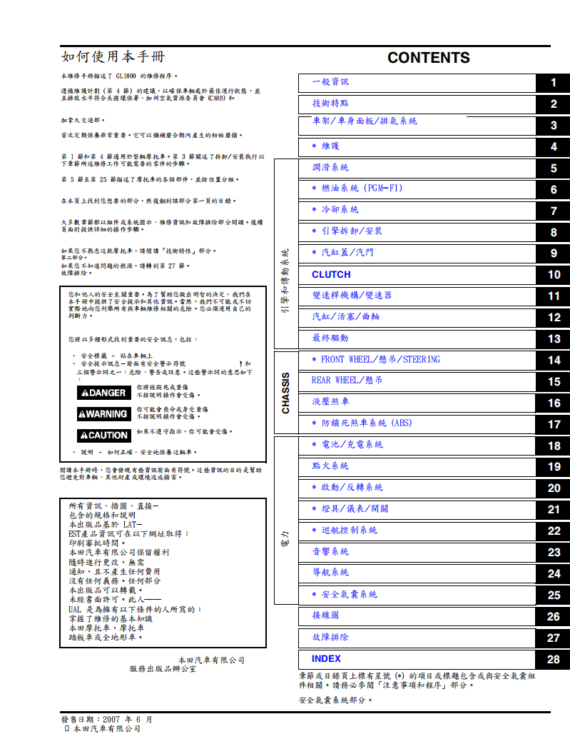2006本田金翼GL1800維修手冊 PDF（英文＋繁體）｜全車拆解圖｜扭力規格｜原廠維修資料與 DIY 保養指南