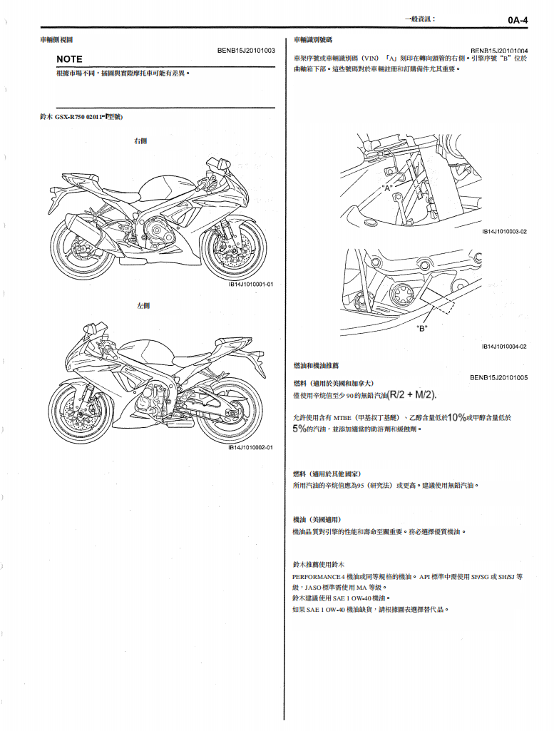 适用于 2012-2015 GSX-R750 铃木中 R 维修手册参考资料（含英文原文与繁体译文，含扭矩、电路、故障码）