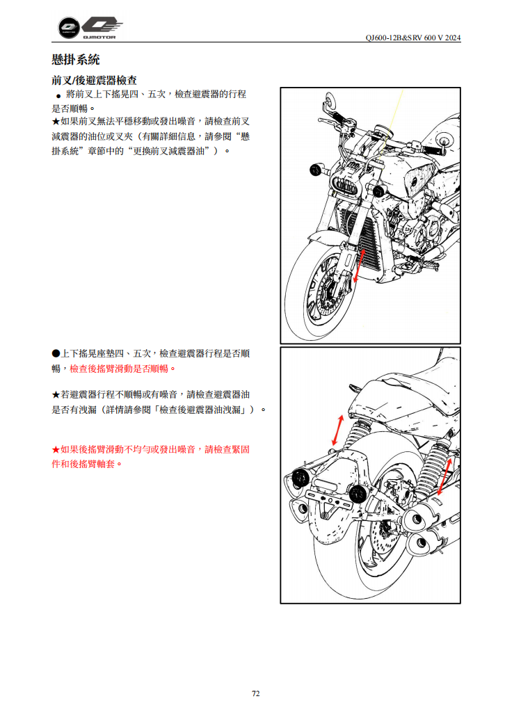 2024 QJMOTO QJ600-12B SRV600V維修手冊參考資料（含英语原版與繁體譯文，含扭矩、電路、故障碼）