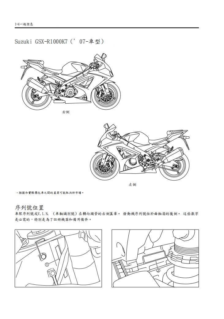 適用於2007-2008 GSX-R1000 K7維修參考資料（含英文原文與繁體譯文，含扭矩、電路、故障碼）