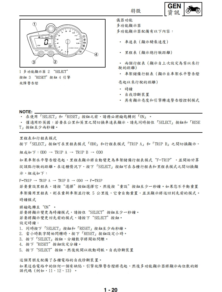 適用於2002-2003年雅馬哈R1維修參考資料（含英文原文與繁體譯文，含扭矩、電路、故障碼）