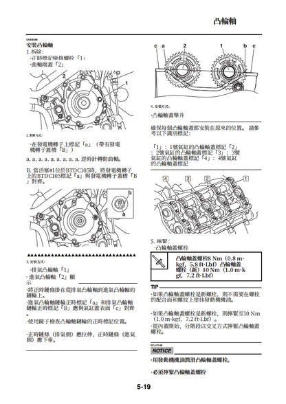 適用於2015-2019雅馬哈R1維修參考資料（含英文原文與繁體譯文，含扭矩、電路、故障碼）