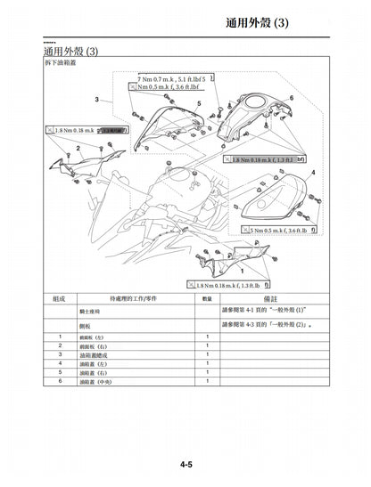 適用於2015年雅馬哈R3維修參考資料（含英文原文與繁體譯文，含扭矩、電路、故障碼）