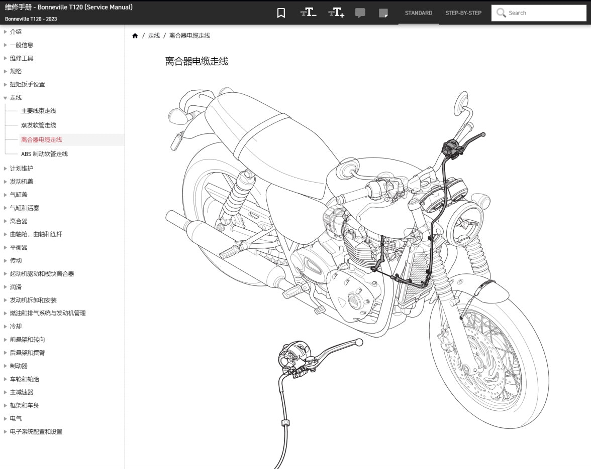 適用於2023 Triumph 凯旋 Bonneville T120 维修資料service manual 简体中文全车线路图故障代码分析扭矩维修DIY工具