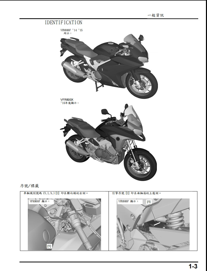 適用於2014-2017本田vfr800f vfr800x維修參考資料（含英文原文與繁體譯文，含扭矩、電路、故障碼）