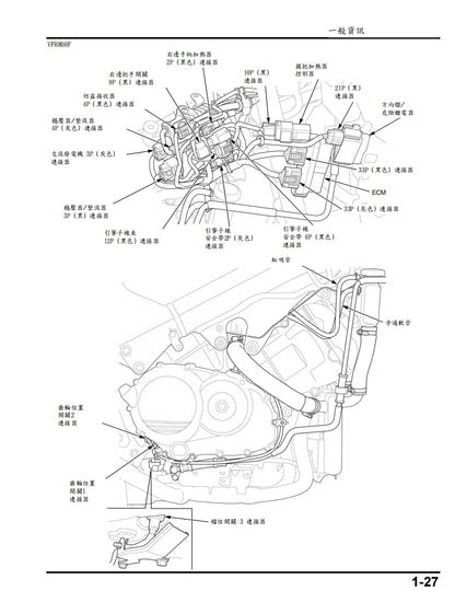 適用於2014-2017本田vfr800f vfr800x維修參考資料（含英文原文與繁體譯文，含扭矩、電路、故障碼）