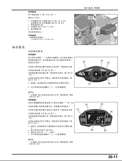 適用於2014-2017本田vfr800f vfr800x維修參考資料（含英文原文與繁體譯文，含扭矩、電路、故障碼）
