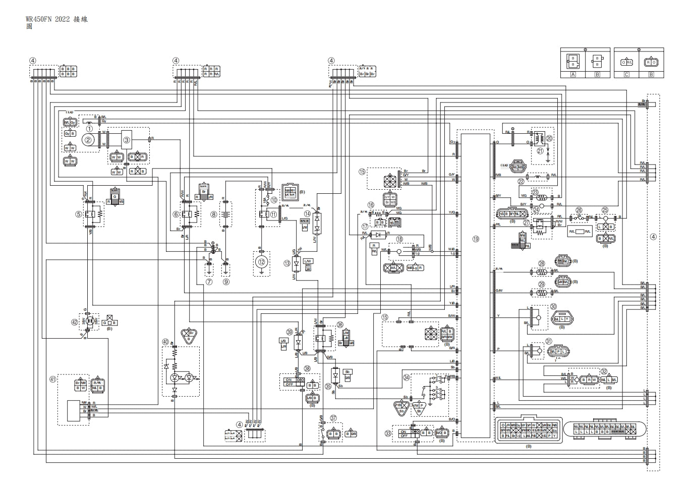 適用於2022年雅馬哈WR450F維修參考資料（含英文原文與繁體譯文，含扭矩、電路、故障碼）