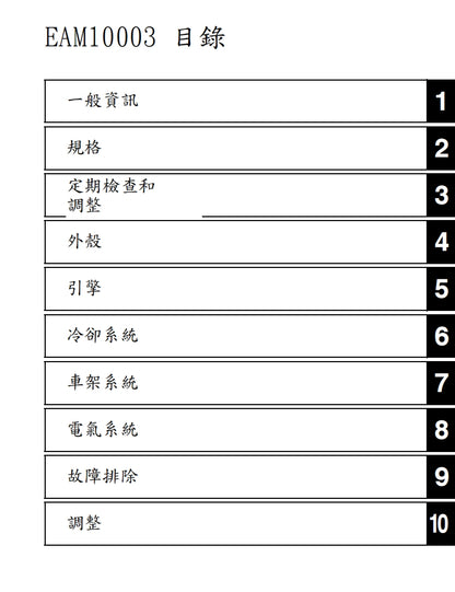 適用於2021年雅馬哈YZ250FX維修參考資料（含英文原文與繁體譯文，含扭矩、電路、故障碼）