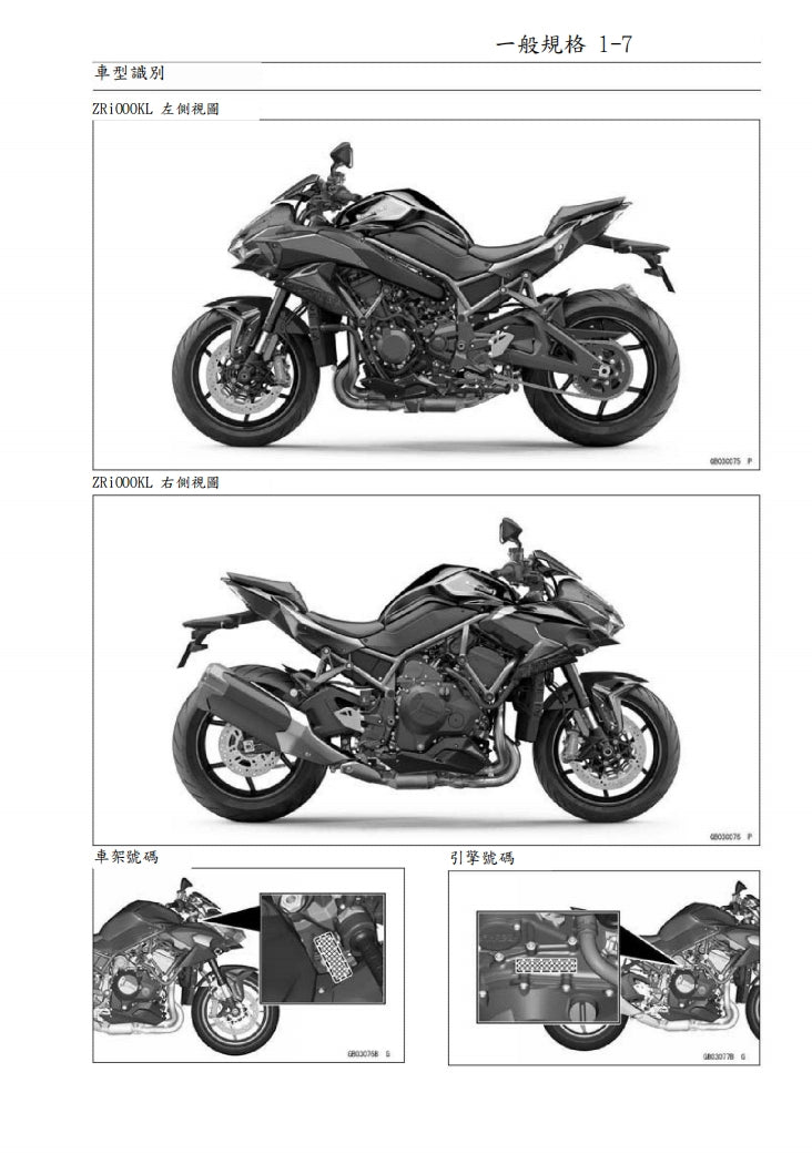 2020年川崎ZH2維修參考資料（含英文原文與繁體譯文，含扭矩、電路、故障碼）