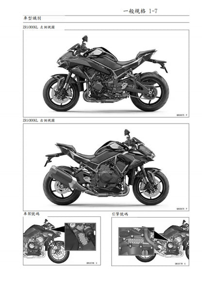 2020年川崎ZH2維修參考資料（含英文原文與繁體譯文，含扭矩、電路、故障碼）
