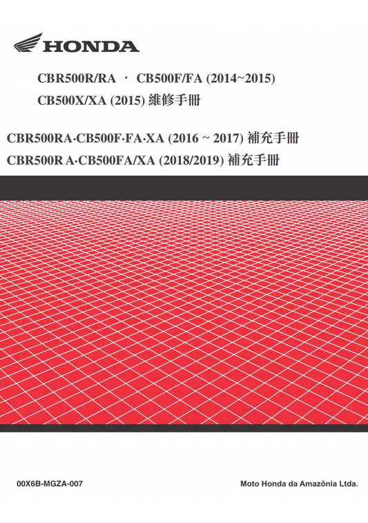 2014-2019 CBR500R CB500F CB500X維修手冊 PDF（葡萄牙語＋繁體）｜全車拆解圖｜扭力規格｜原廠維修資料與 DIY 保養指南
