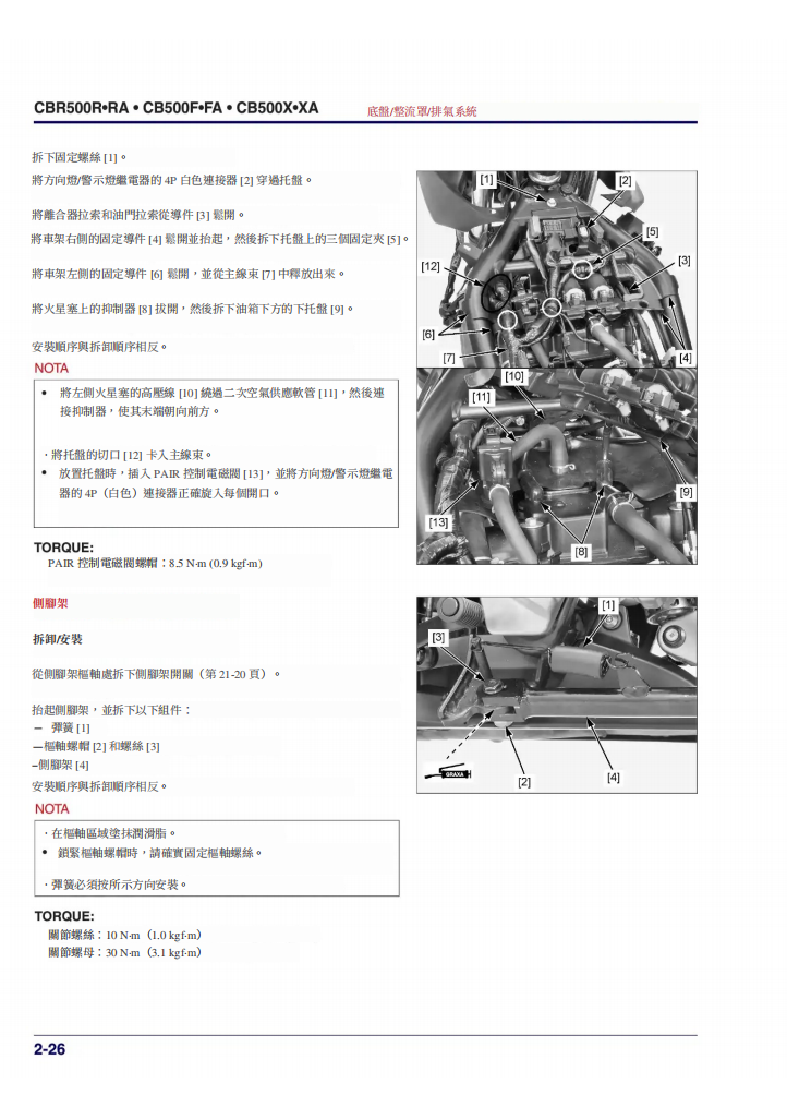 2014-2019 CBR500R CB500F CB500X維修手冊 PDF（葡萄牙語＋繁體）｜全車拆解圖｜扭力規格｜原廠維修資料與 DIY 保養指南