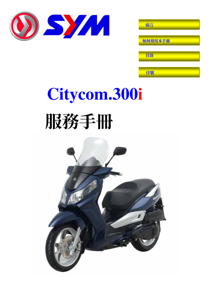 三陽Sym-CityCom-300i維修手冊 PDF（英文＋繁體）｜全車拆解圖｜扭力規格｜原廠維修資料與 DIY 保養指南