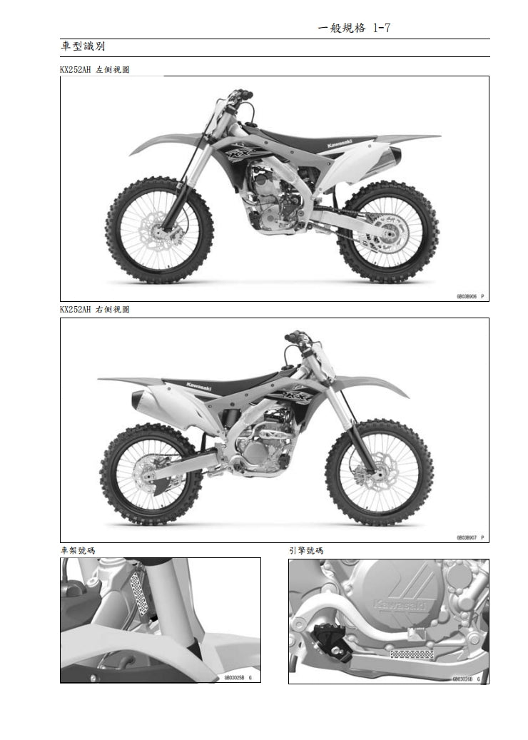 2017-2019川崎KX250維修參考資料（含英文原文與繁體譯文，含扭矩、電路、故障碼）