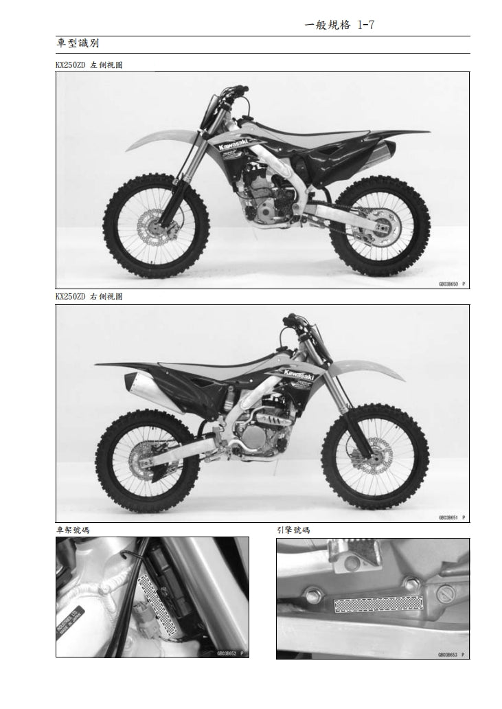 2013川崎KX250F維修參考資料（含英文原文與繁體譯文，含扭矩、電路、故障碼）