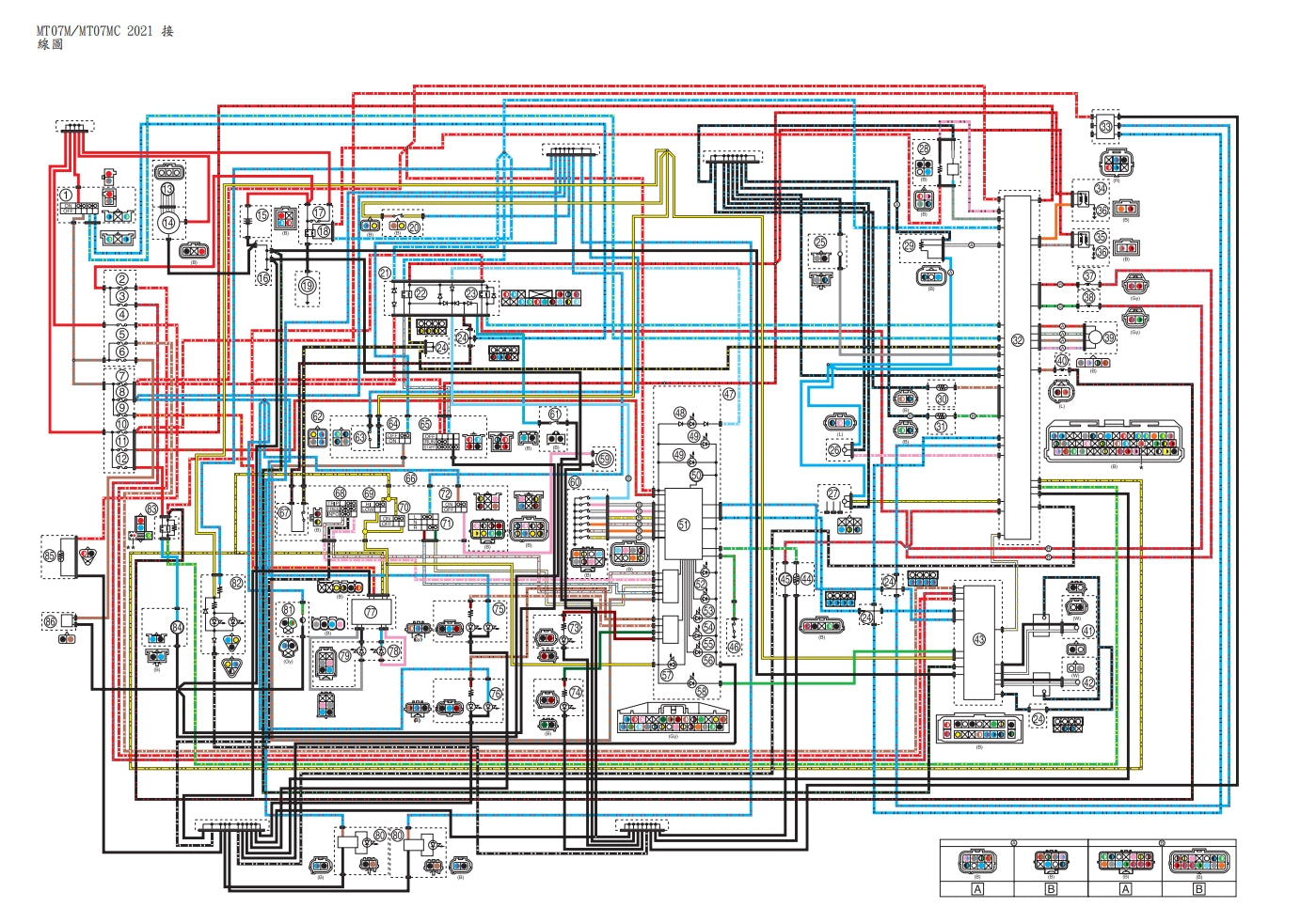 適用於2021-2022年雅馬哈MT07維修參考資料（含英文原文與繁體譯文，含扭矩、電路、故障碼）