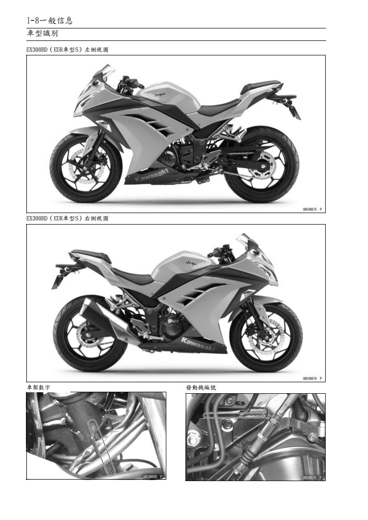 適用於2013川崎ninja300維修參考資料（含英文原文與繁體譯文，含扭矩、電路、故障碼）