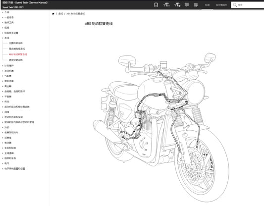 適用於Triumph 凯旋 2021 Speed Twin 1200 维修資料service manual 简体中文全车线路图故障代码分析扭矩维修DIY工具